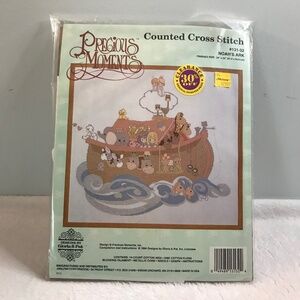 Precious Moments Vintage Noah's Ark Counted Cross Stitch Brown/Blue 24''x22"
